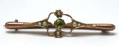 Antique Peridot & Pearl Bar Pin