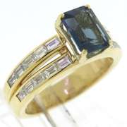 Pleasing 18kt London Blue Topaz w Baguette Diamond Ring
