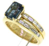 Pleasing 18kt London Blue Topaz w Baguette Diamond Ring