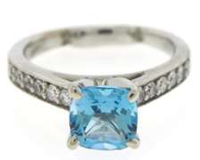 Shocking Blue Topaz and Diamond Milgrain Ring