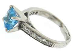 Shocking Blue Topaz and Diamond Milgrain Ring