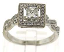 Impressive Princess Cut Center w Diamond Square Ring