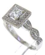 Impressive Princess Cut Center w Diamond Square Ring