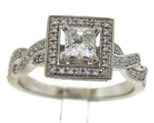 Impressive Princess Cut Center w Diamond Square Ring