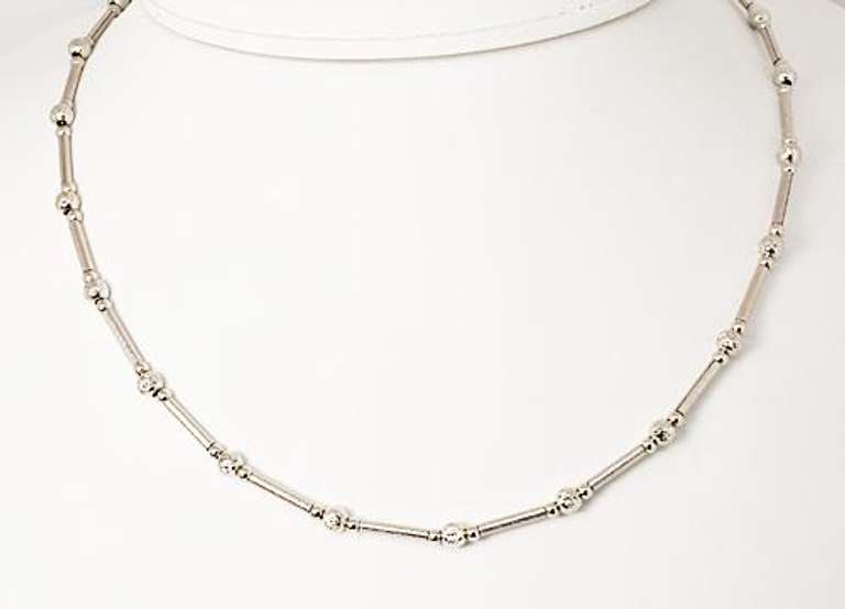 Stylish 14k WG Bar and Ball Necklace