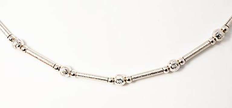 Stylish 14k WG Bar and Ball Necklace