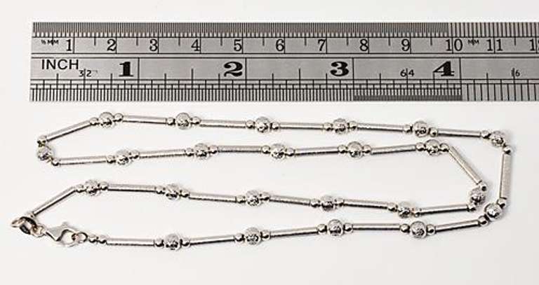 Stylish 14k WG Bar and Ball Necklace