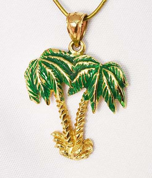 Enameled Palm Tree 14k Pendant