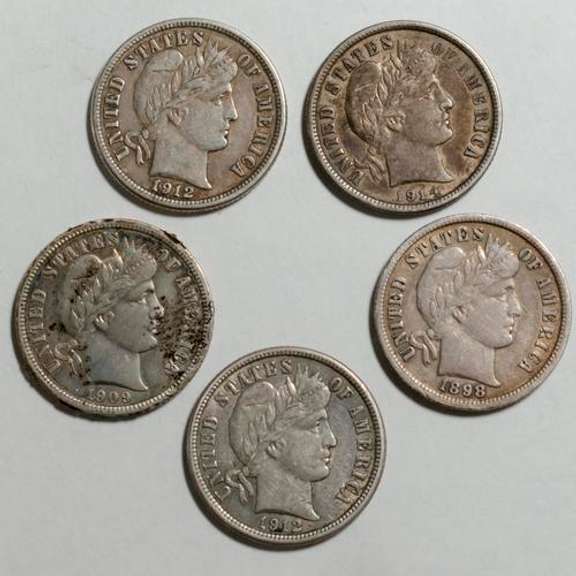 5 Sharper Full Liberty Barber Dimes