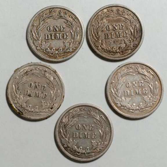 5 Sharper Full Liberty Barber Dimes