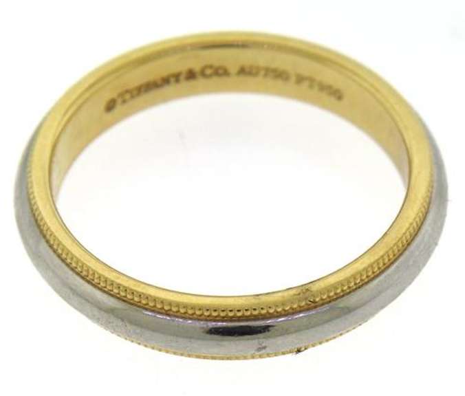 Sophisticated 18kt YG & Platinum Tiffany & Co. 4mm Milgrain Wedding Band Ring