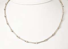 Stylish 14k WG Bar and Ball Necklace