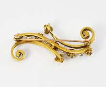 Unusual 14k Pearl & Sapphire Vintage Brooch