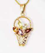 Colorful 14k Flower Basket Pendant or Pin