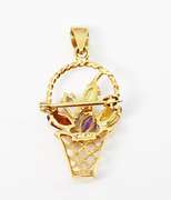 Colorful 14k Flower Basket Pendant or Pin