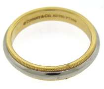 Sophisticated 18kt YG & Platinum Tiffany & Co. 4mm Milgrain Wedding Band Ring