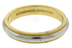 Sophisticated 18kt YG & Platinum Tiffany & Co. 4mm Milgrain Wedding Band Ring