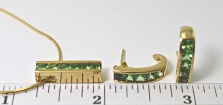 Unusual Tsavorite Garnet 18K Necklace and Earrings Suite