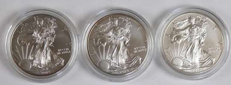 3 Burnished Unc Silver Eagles With Boxs And Papers