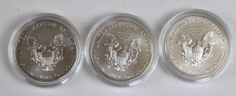 3 Burnished Unc Silver Eagles With Boxs And Papers