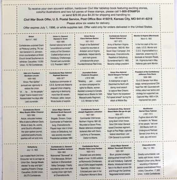 35 1994 Mint Civil War Souvenir Sheets