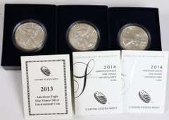 3 Burnished Unc Silver Eagles With Boxs And Papers