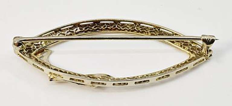 Unusual 14k WG Filigree Antique Brooch