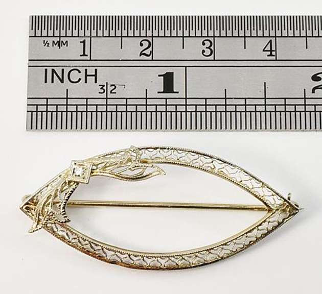 Unusual 14k WG Filigree Antique Brooch