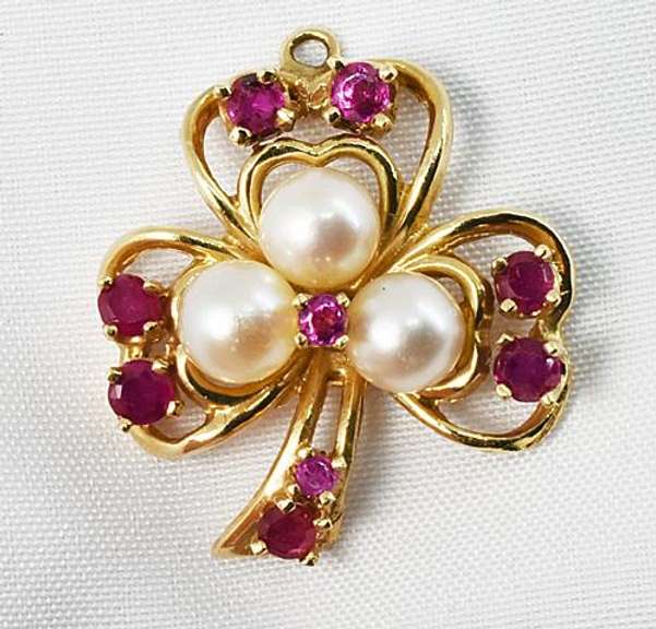 Ruby & Pearl Clover Charm or Pendant