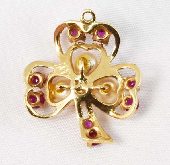 Ruby & Pearl Clover Charm or Pendant