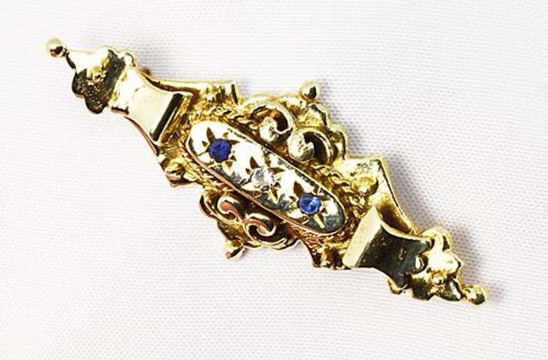 Ornate Sapphire & Diamond Bar Brooch