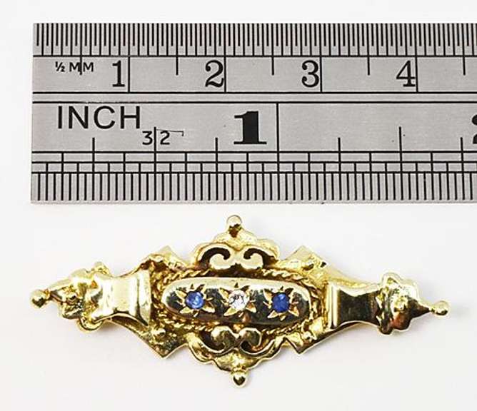 Ornate Sapphire & Diamond Bar Brooch