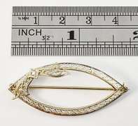 Unusual 14k WG Filigree Antique Brooch