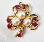 Ruby & Pearl Clover Charm or Pendant