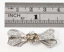 Sweet White Gold Filigree Bow Brooch
