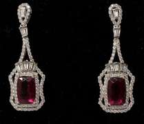 Rubellite & Diamond Dangle Earrings