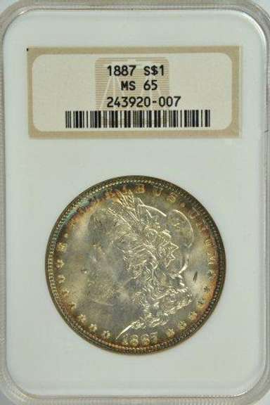 Solid Gem BU 1887 Morgan Silver Dollar. Old NGC MS65