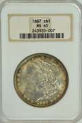 Solid Gem BU 1887 Morgan Silver Dollar. Old NGC MS65