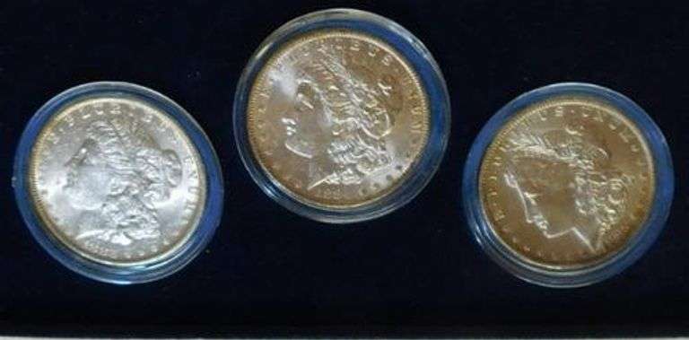 3 pc Unc Morgan Dollar Set, New Orleans coins, luster