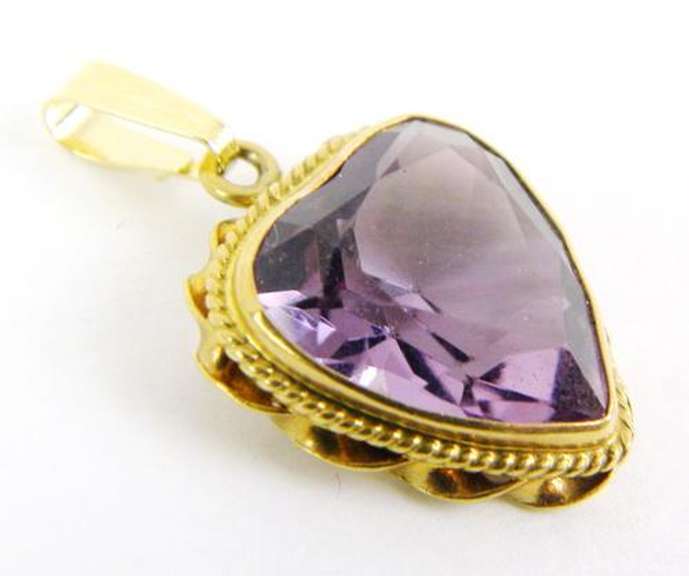 Beautiful 14K Gold Large Amethyst Heart Pendant
