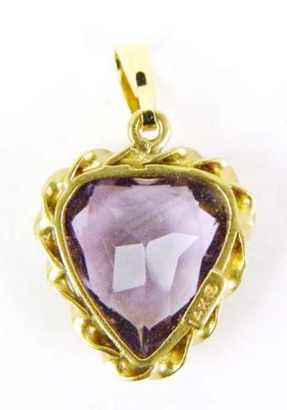 Beautiful 14K Gold Large Amethyst Heart Pendant