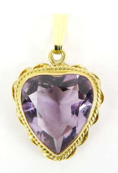 Beautiful 14K Gold Large Amethyst Heart Pendant