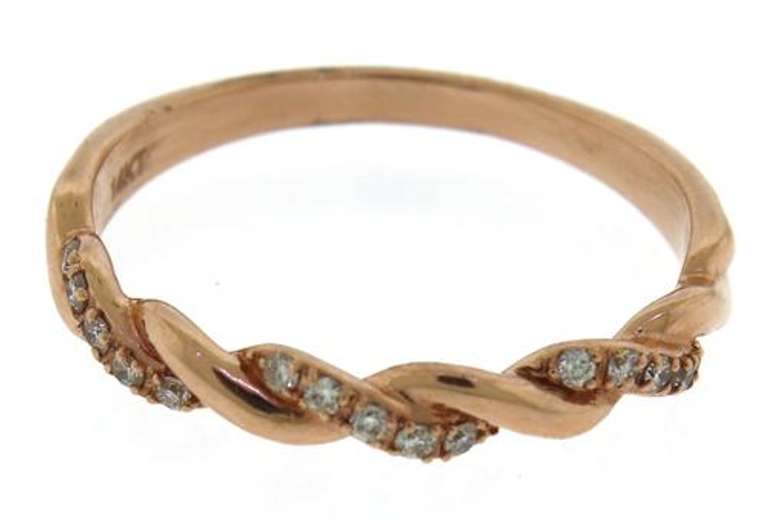Stylish 14kt RG Twisted Diamond Ring