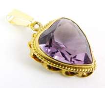 Beautiful 14K Gold Large Amethyst Heart Pendant