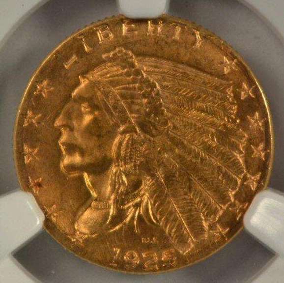 Basically Gem BU 1925-D US $2.50 Indian Gold. NGC MS64
