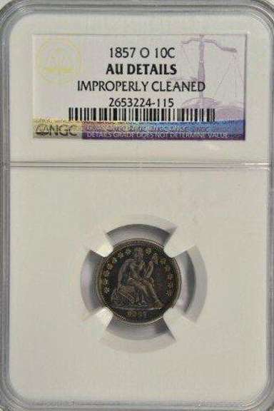 Great 1857-O Liberty Seated Dime. NGC AU Details