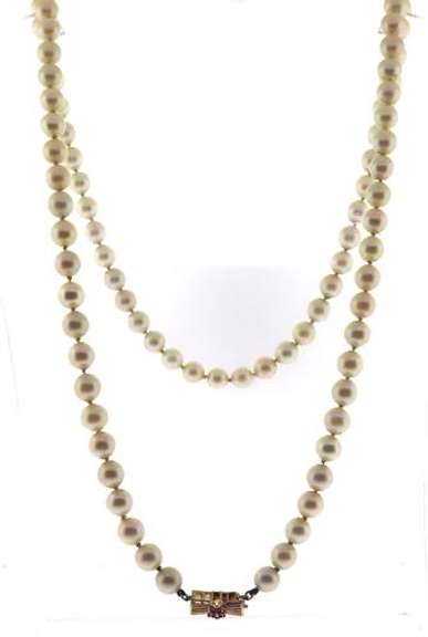 Fancy 14kt YG  6.5-7mm Pearl Necklace with Detailed Ruby Clasp