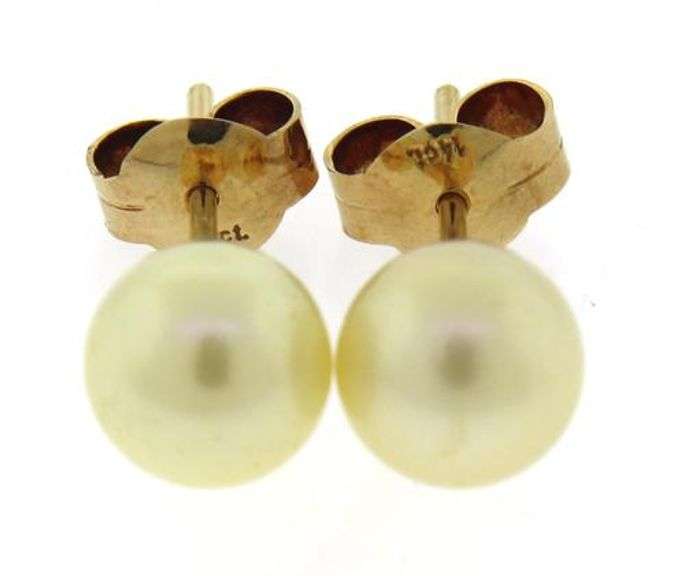 Pretty Yellow Gold 8mm Golden Pearl Stud Earrings