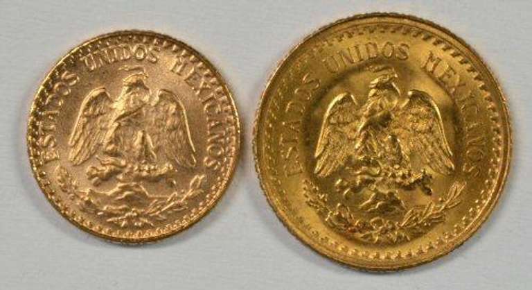 Gem BU 1945 Mexico 2 Pesos & 2.5 Pesos Gold Pieces