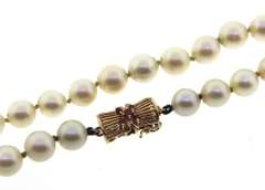 Fancy 14kt YG  6.5-7mm Pearl Necklace with Detailed Ruby Clasp